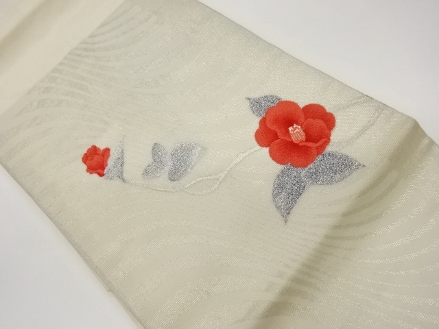  紗 椿模様織出し名古屋帯